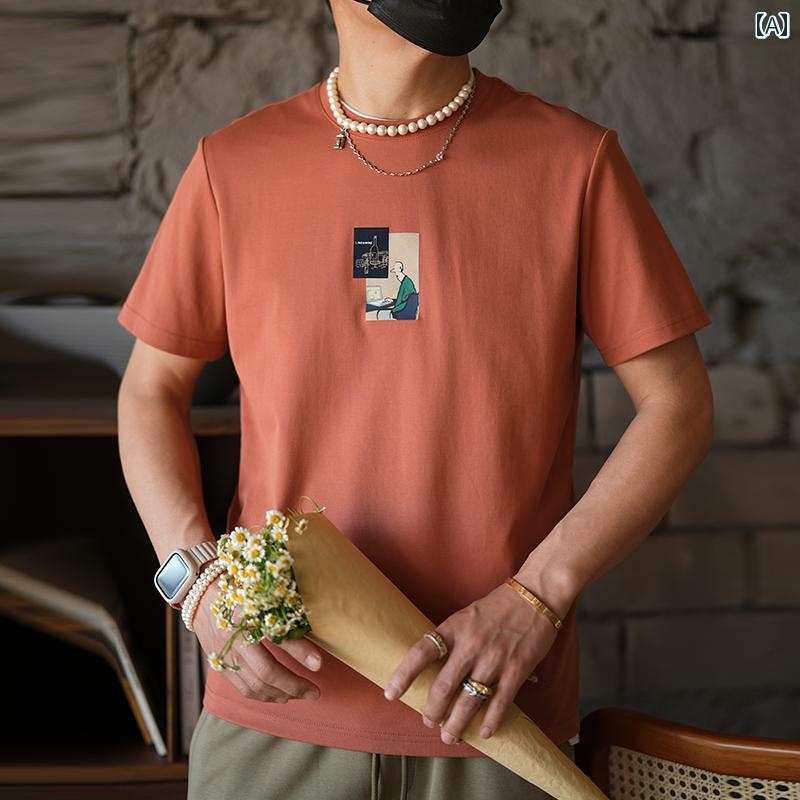 Tシャツ 半袖 シンプル カジュアル おしゃれ スタイリッシュ 普段着 デイリー メンズ ファッション 大きめサイズ 韓国 春