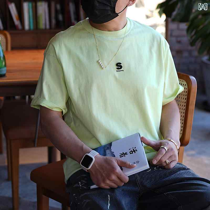 Tシャツ 半袖 シンプル カジュアル おしゃれ スタイリッシュ 普段着 ワーク マルチシーン メンズ ファッション コットン 韓国 春