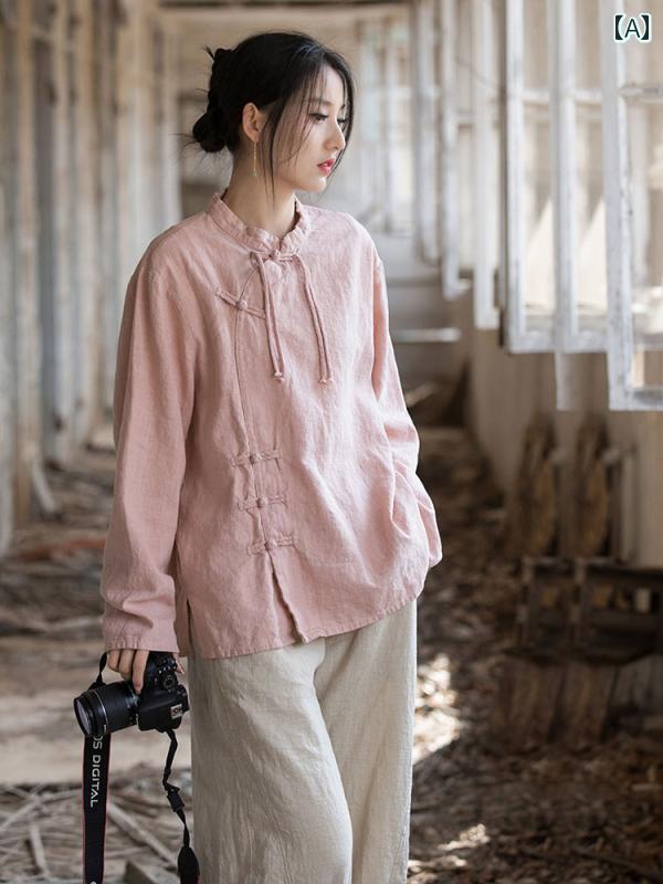 ティーシャツ トップ 厚地の外套トップ 瀬戸もの風 漢服 歳月 長袖 仏教 思い入れる エスニック 異国的 レディース 流行り物 レディースファッション-その他