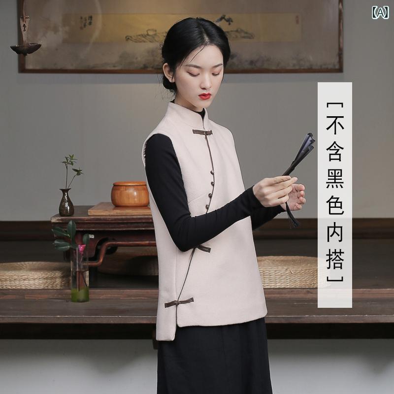 唐装 レディース 瀬戸もの風 年月 より良い 紅茶背広 トップス エスニック 思いいれる ノースリーブ お召しもの風より良い