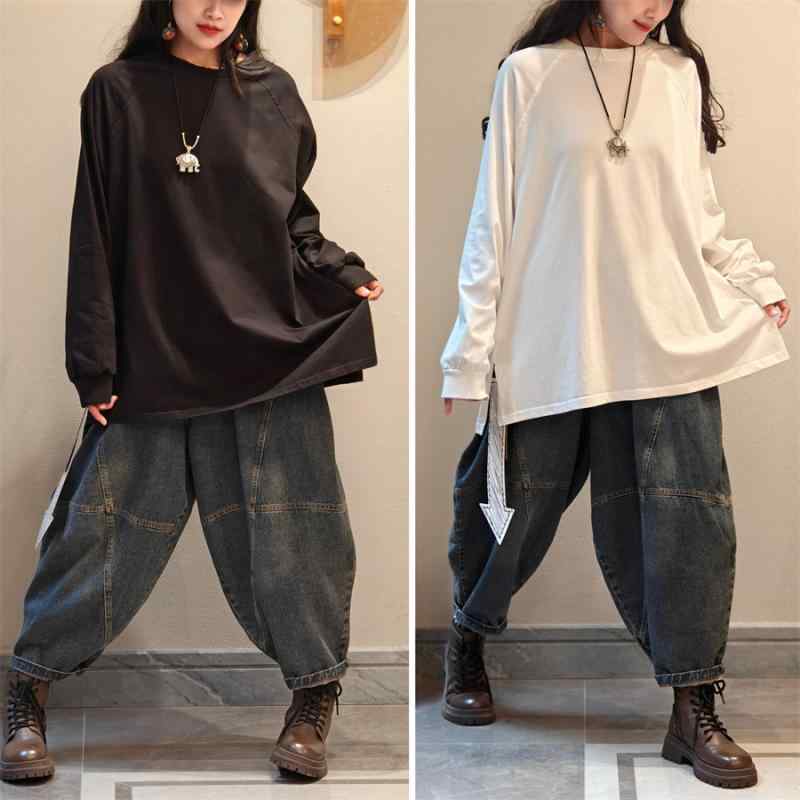 レディース 無地 快適 ゆったり 長袖 カットソー 大きめサイズ 長袖 Tシャツ 春秋 ゆったり カジュアル シンプル レイヤリング シャツ 通勤 風合い トップス