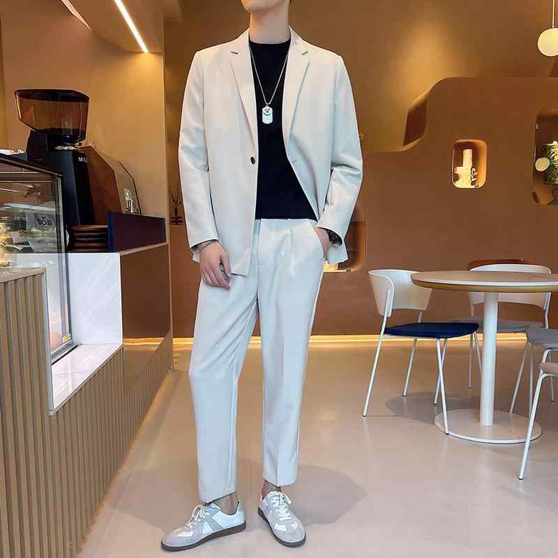 ファッション スーツ セット ジャケット ブレザー セットアップ ズボン パンツ ロング シャツ カットソー 春夏 大人 メンズ スタイリッシュ 洗練 ビジネス カジュアル フォーマル 作業服 紳士服