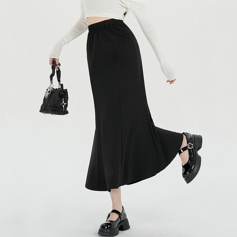 レディース ファッション 黒 ハイウエスト 露出防止 Aライン ミモレ丈 スカート 春夏 カレッジ プリーツスカート スリム オフィス シック 無地 エレガント