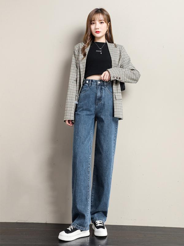 パンツ ズボン ボトムス デニム ジーンズ レディース おしゃれ ファッション シンプル レディース ハイウエスト スリム 春秋 ストレート ドレープ 大きめサイズ