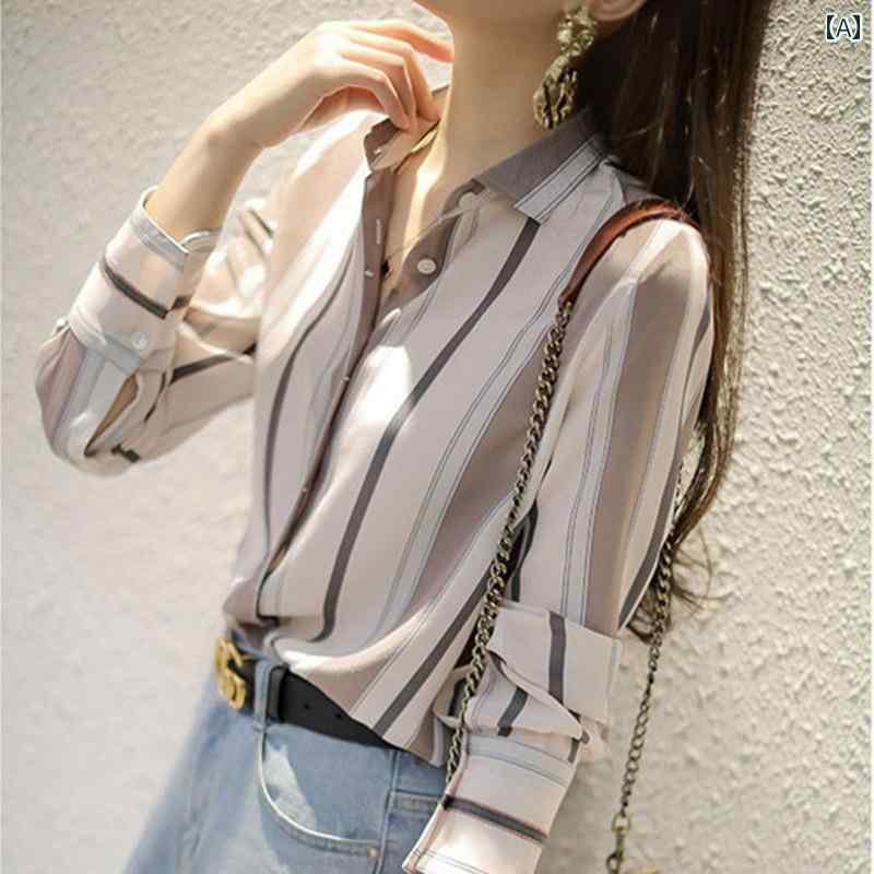 ティーシャツ トップ トップス レディース 格好のいい 流行り物 分かりやすい 歳月 縞模様 韓国 シフォン 長袖 大きめ大いさ レディース レディースファッション-トップス