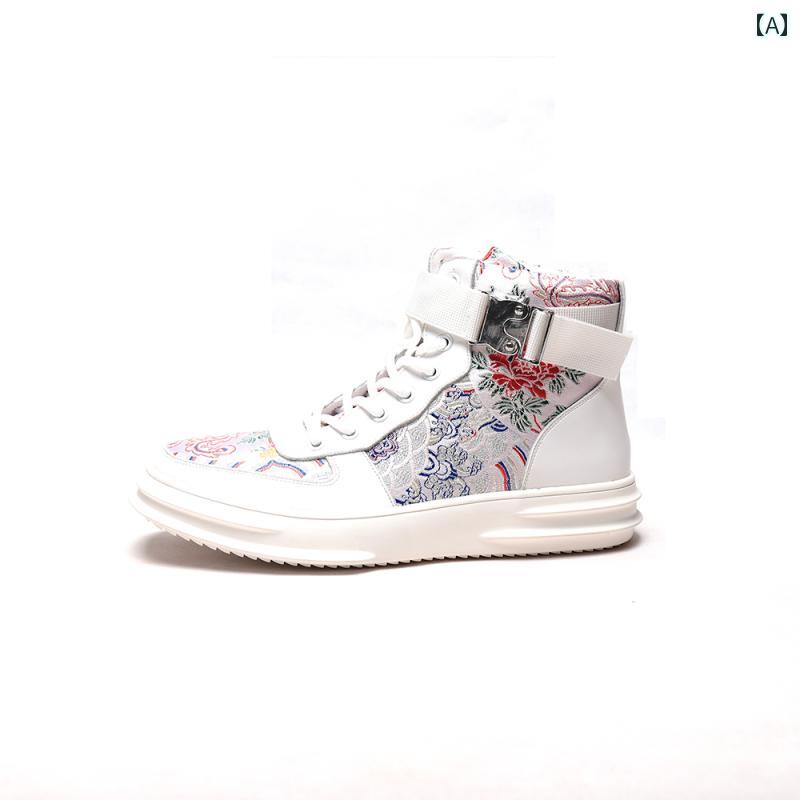 スポーツ シューズ 春秋 チャイナ風 メンズ ハイカット フラット シューズ 中国 レトロ エスニック 刺繍 カジュアル スニーカー