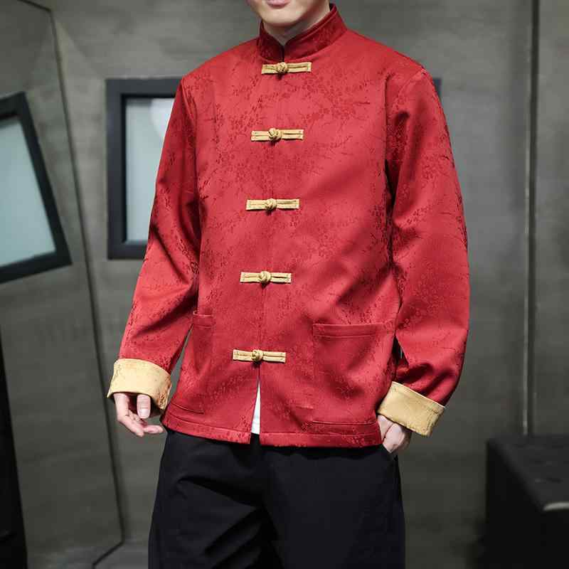 メンズ 流行り物 トップス 上衣 カットソー プルオーバー レトロ 瀬戸もの風 唐装 メンズ 漢服 心地好い 長袖 春 その他-メンズファッション