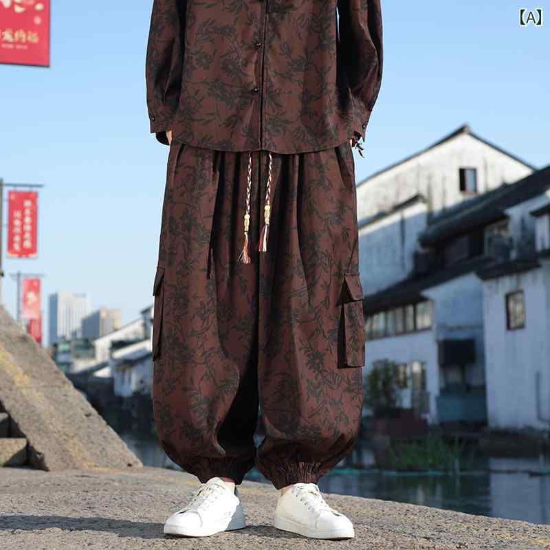 サルエル パンツ メンズ 紳士服 メンズ パンツ ボトムス カジュアル ゆったり 大きめサイズ チャイナ風 レトロ 春 プリント