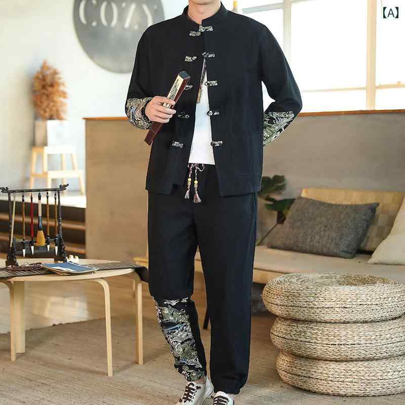 メンズ チャイナテイスト セットアップ 中華服 中国 服 流行り物 心地よい 普段着 レトロ ゆったり メンズ 大きめ大きさ 春