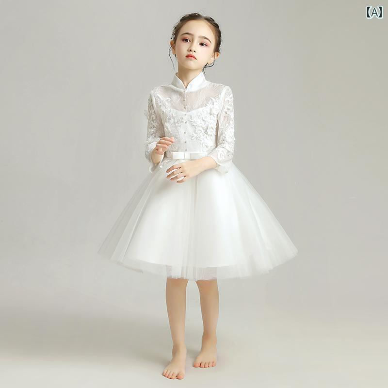 バースデードレス お姫様 衣装 キッズ イブニングドレス プリンセス ウェディングドレス 女の子 長袖 フラワーガール ショートドレス ファッション 春 ロングドレス 前短く後ろロング 厚手