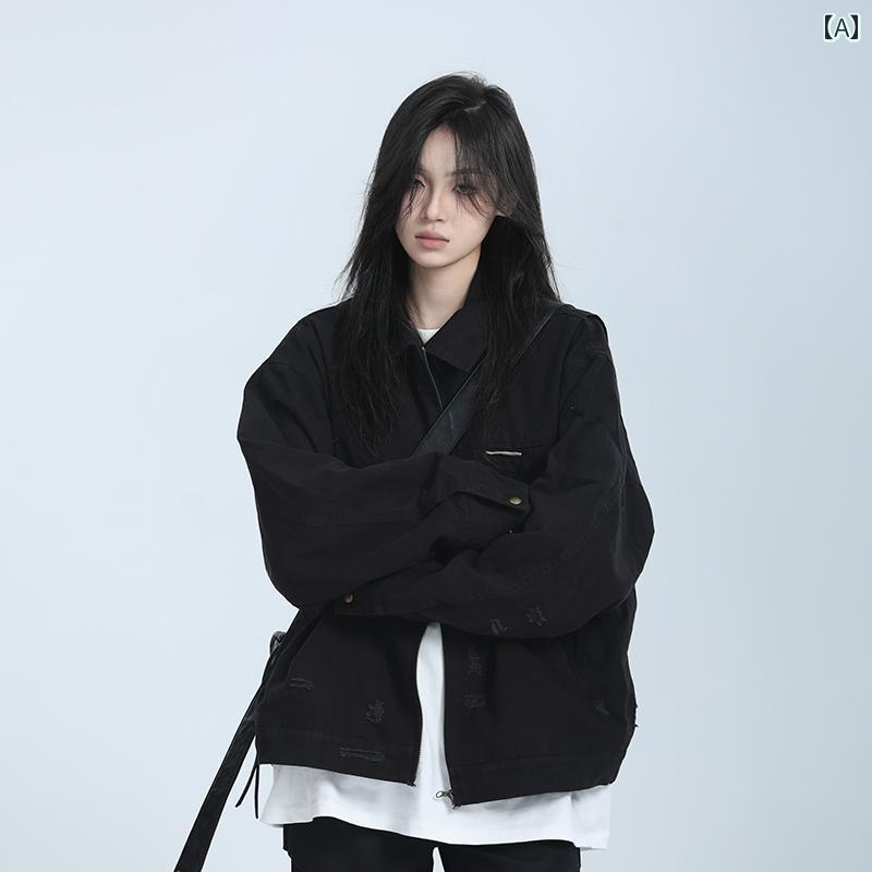 レディース 上衣 ユニ一発やる メンズ 韓国 分かりやすい アウター トップス ファスナー 秋 長袖 黒いこと 赤銅色 衣嚢 アウトドア 流行り物 心地好い 座標 表どおり