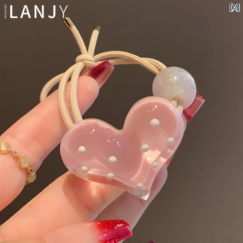 ドットパールヘアゴム ハート 韓国 愛 ピンク バンド ストレッチ性 リボン アクセサリー ファッション小物 フェミニン おしゃれ かわいい 上品 上品 レジャー デート 普段使い使い 快適アイテム