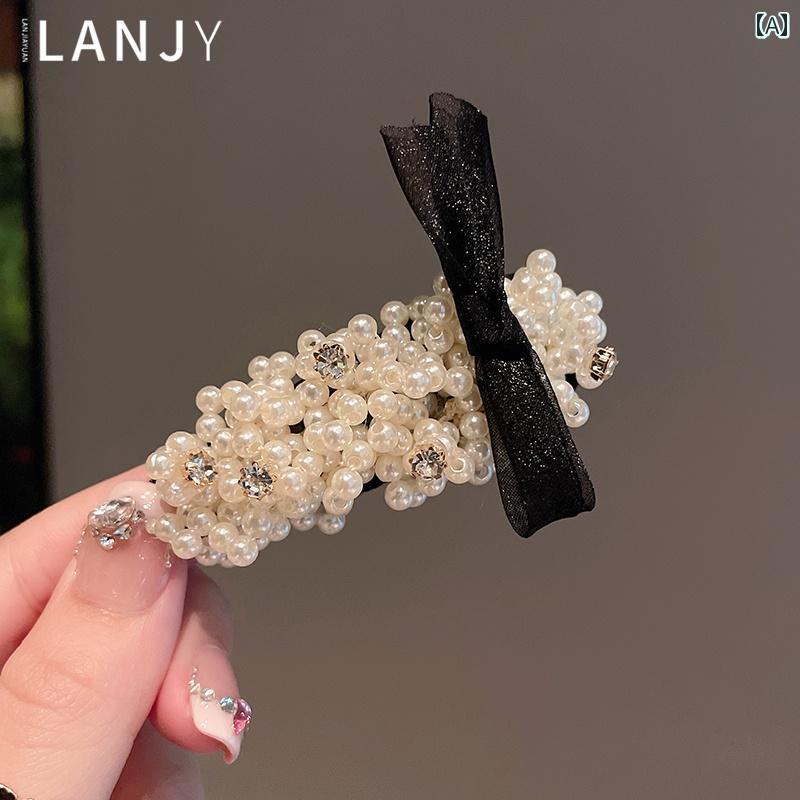 パールリボン ヘアクリップ ピン グリッパー 韓国 ストーン カモノハシ シンプル サイド 前髪 アクセサリー 上品 おしゃれ かわいい 快適アイテム