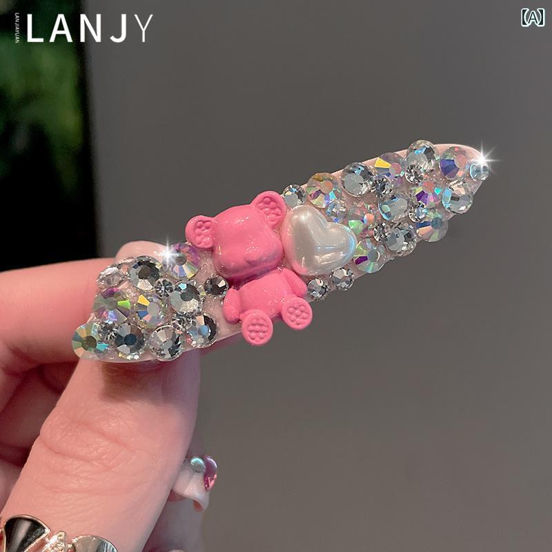 ヘアクリップ ピン グリッパー 韓国 ピンク クマ ラインストーン ビジュー ハート キラキラ かわいい サイド 前髪 アクセサリー レディース 快適アイテム