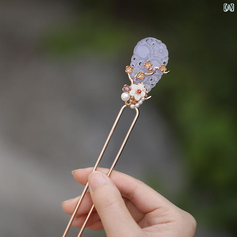 紫 U字型 ヘアピン チャイナ風 シンプル 宋代 アクセサリー アクセント 髪飾り 大人式 パーティー ギフト おしゃれ フェミニン