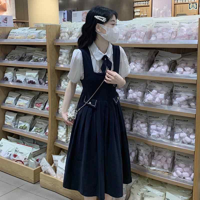 女の子 ファッション トップス ワンピース セットアップ 森ガール スイート JK 制服 スカート レディース 夏 学生 ドレス 2点セット
