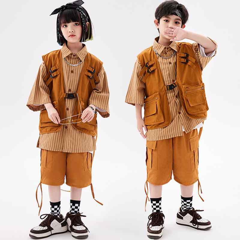 子供服 女の子 男の子 シャツ ベスト ショートパンツ コスチューム バンド ダンス ヒップホップ ストリート系 パフォーマンス 衣装 クール かっこいい キッズ