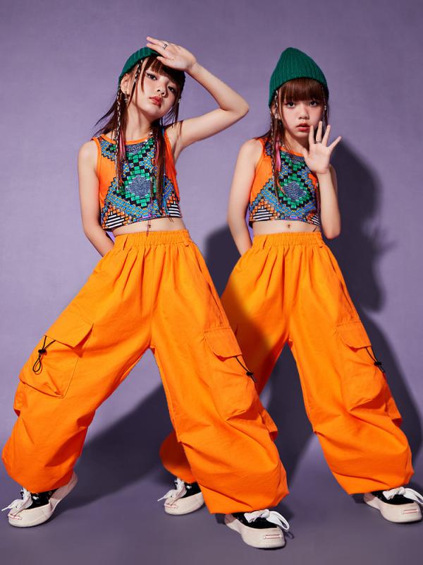 子供服 女の子 Tシャツ へそ出し パンツ コスチューム バンド ダンス ヒップホップ ストリート系 パフォーマンス 衣装 クール かっこいい キッズ