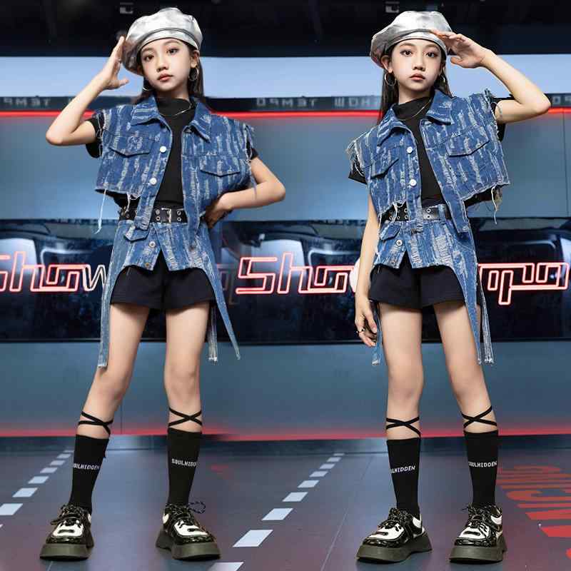 子供服 女の子 シャツ ベスト ショートパンツ コスチューム バンド ダンス ヒップホップ ストリート系 パフォーマンス 衣装 クール かっこいい キッズ