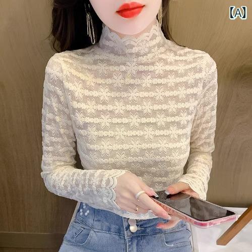 レディース シャツ ブラウス 長袖 春秋 ハーフハイネック フリル レース刺繍 シースルー 透け感 透け感 フローラル シフォン エレガント フェミニン 大人かわいい 清潔感 きれいめ モダン スリムフィット｜セキュアデポ 9,561円