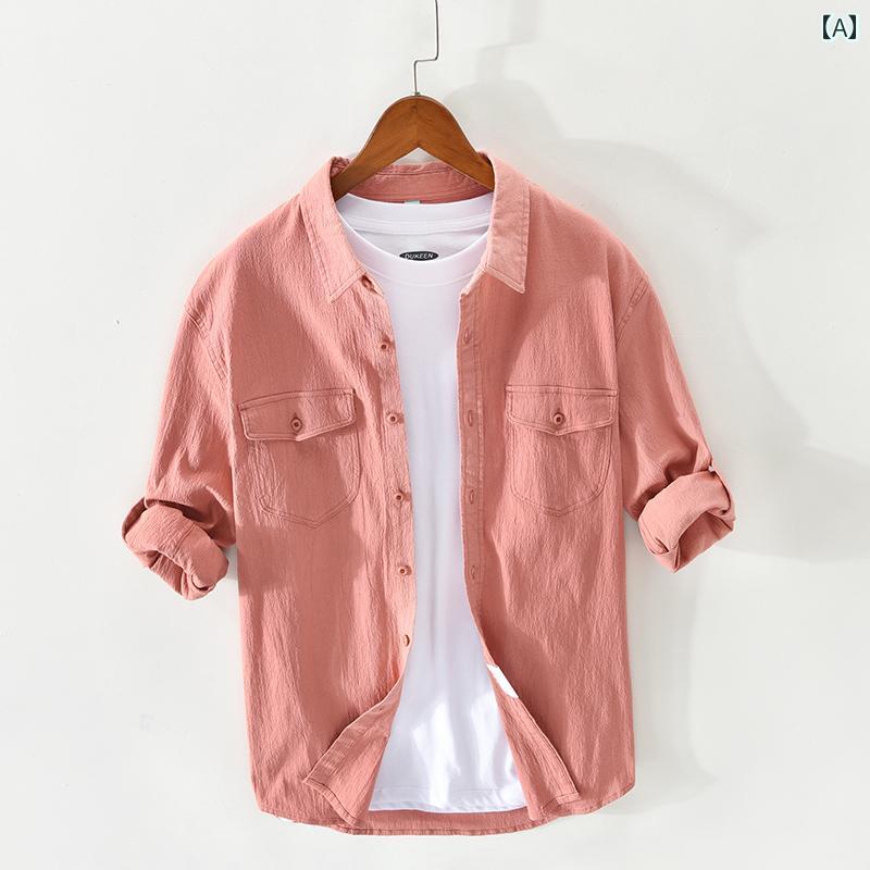 メンズ 夏 カジュアル トップス シャツ サマー 綿 マルチ ポケット ワークシャツ 長袖 春 ジャケット