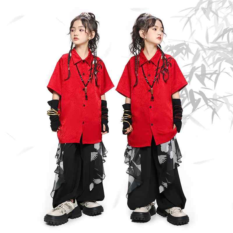 子供服 女の子 シャツ パンツ チャイナ風 コスチューム バンド ダンス ヒップホップ ストリート系 パフォーマンス 衣装 セットアップ クール かっこいい キッズ