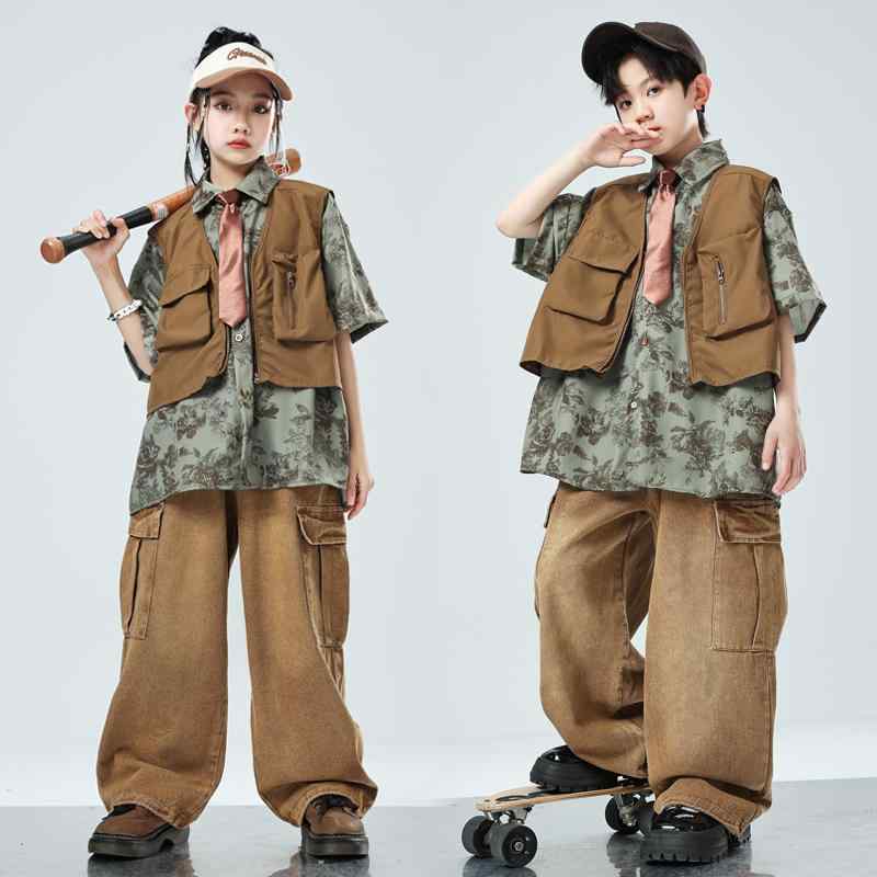 子供服 女の子 男の子 シャツ ベスト パンツ コスチューム バンド ダンス ヒップホップ ストリート系 パフォーマンス 衣装 セットアップ クール かっこいい キッズ