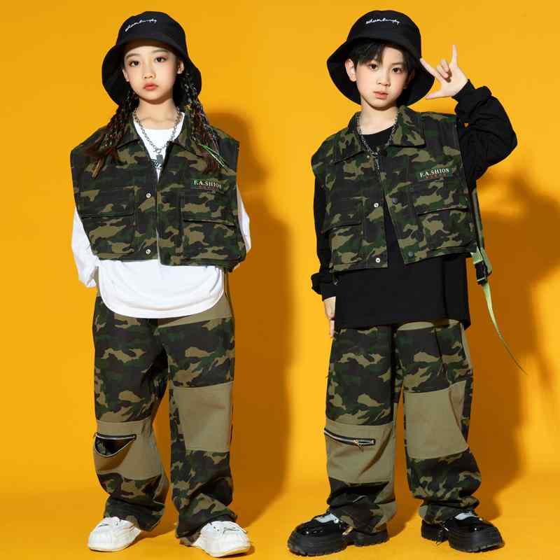 子供服 女の子 男の子 ミリタリースーツ Tシャツ 迷彩パンツ コスチューム バンド ダンス ヒップホップ ストリート系 パフォーマンス 衣装 セットアップ クール かっこいい キッズ