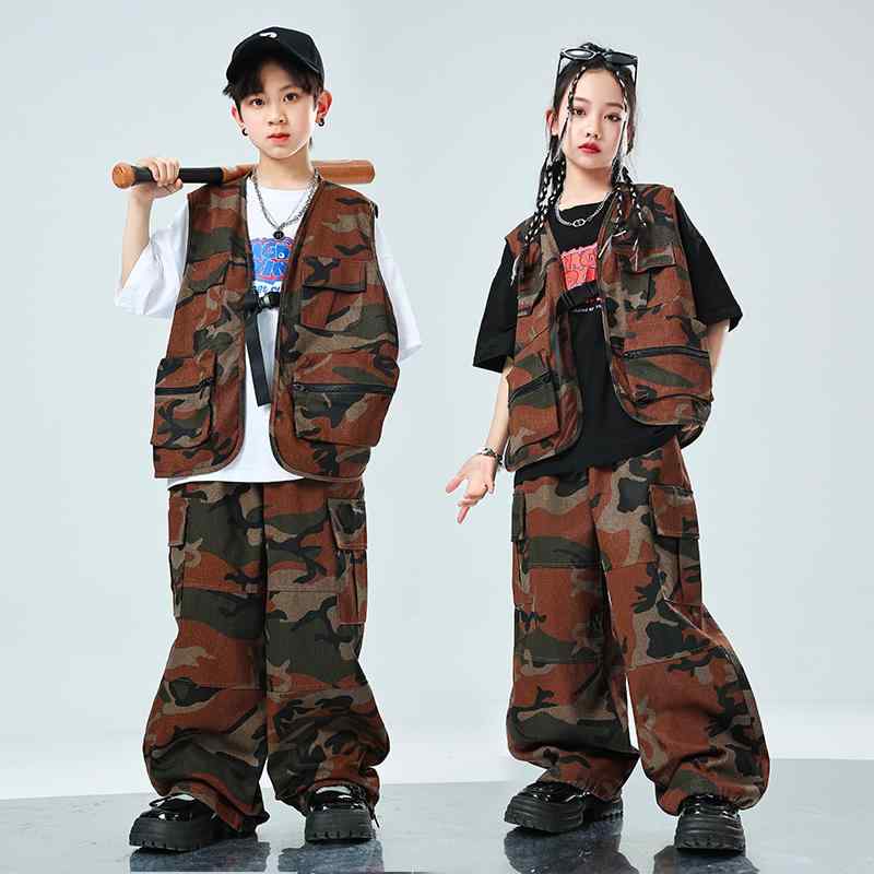 子供服 女の子 男の子 迷彩スーツ Tシャツ 迷彩パンツ コスチューム バンド ダンス ヒップホップ ストリート系 パフォーマンス 衣装 セットアップ クール かっこいい キッズ
