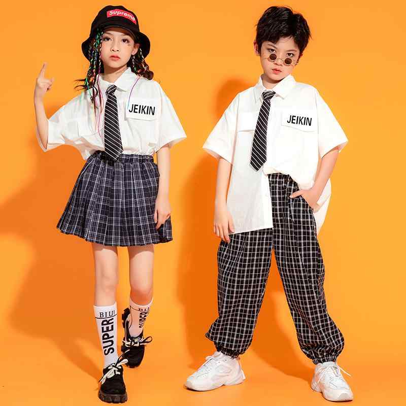 子供服 女の子 男の子 シャツ パンツ ミニスカート コスチューム バンド ダンス 合唱団 パフォーマンス 衣装 セットアップ クール かっこいい キッズ