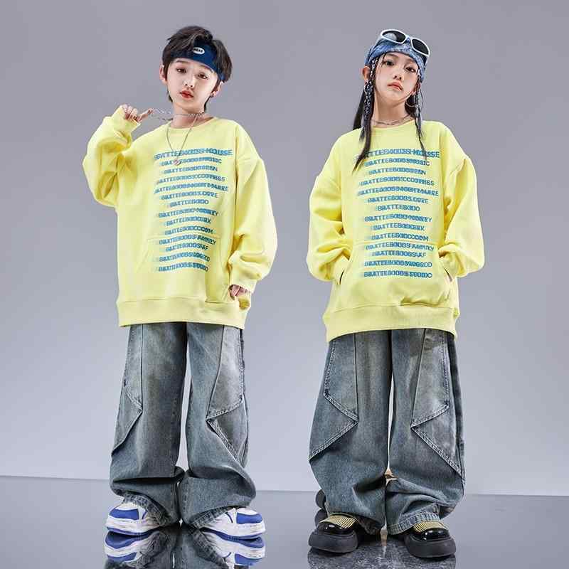 子供服 ダンス キッズ 衣装 セットアップ ヒップホップ ジャズダンス 秋 女の子 ボーイズ スウェット デニム オフショルダー ストリート パフォーマンス 練習着