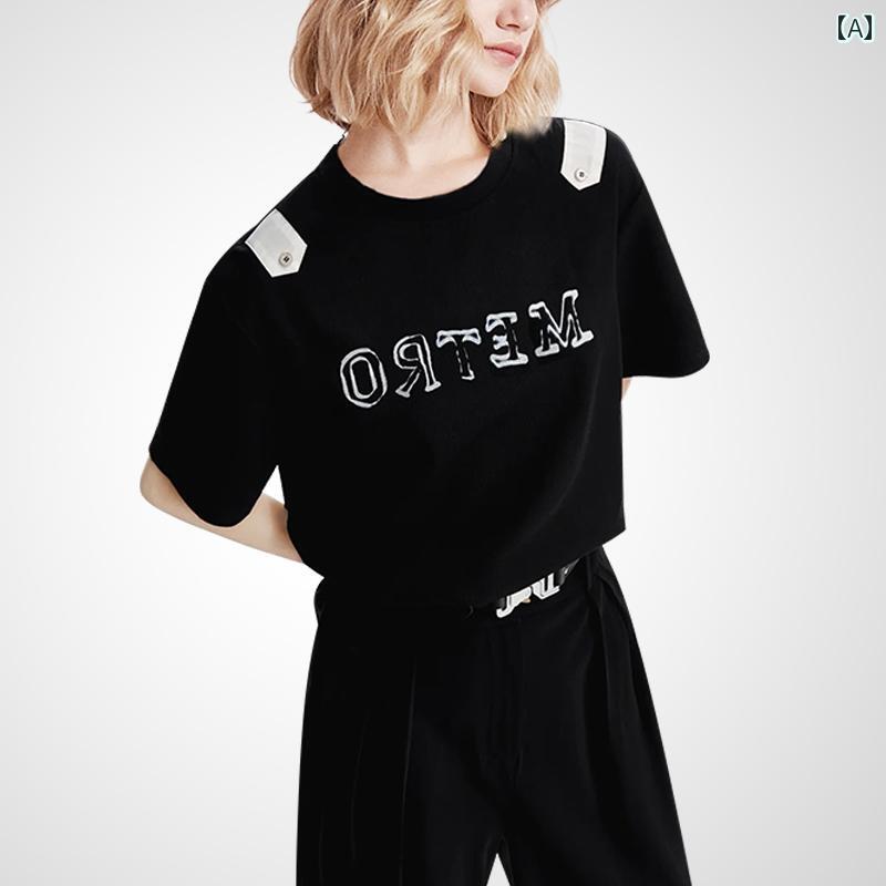 レディース ファッション トップス シャツ フレンチ ファッション レター プリント Tシャツ 夏 スリム 半袖 トップTシャツ・カットソー