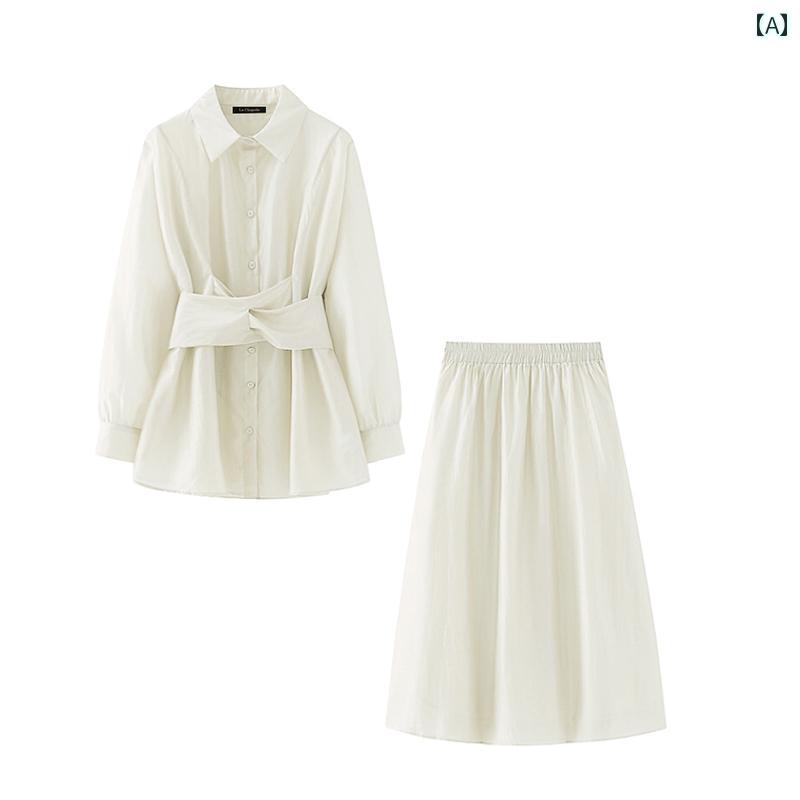 シャツ シック シャツ レディース スカート セット 秋 シンプル セットアップ オフィスカジュアル ファッション上品｜セキュアデポ