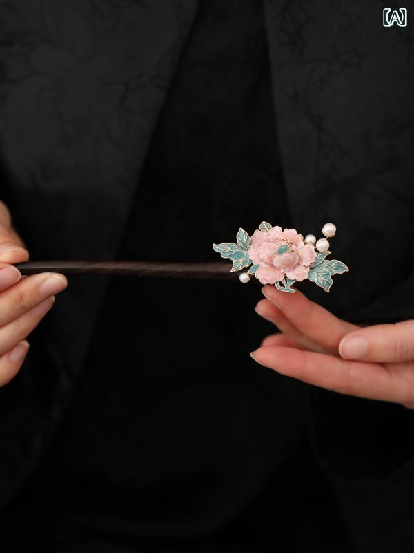 ヘアアクセサリー かんざし 優しい ピンク 花 フラワー ヘアピン 繊細 和 パール 美しい 芸術 アート 漢服 レディース 髪留め 髪刺し 髪飾り レトロ レトロ 金