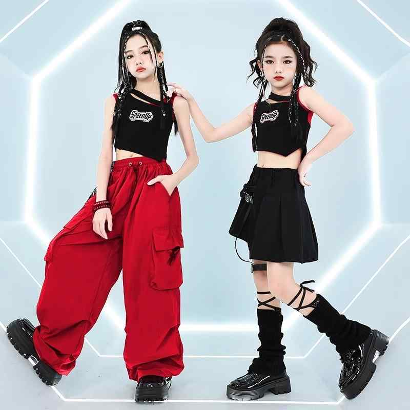 子供服 女の子 Tシャツ タンクトップ へそ出し パンツ ミニスカート 夏 コスチューム バンド ダンス ヒップホップ ストリート系 パフォーマンス 衣装 クール かっこいい キッズ