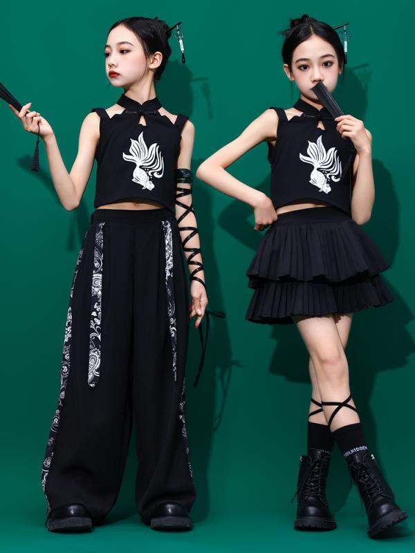 子供服 女の子 キャミソールへそ出し パンツ ミニスカート コスチューム バンド ダンス ヒップホップ ストリート系 パフォーマンス 衣装 クール かっこいい キッズ