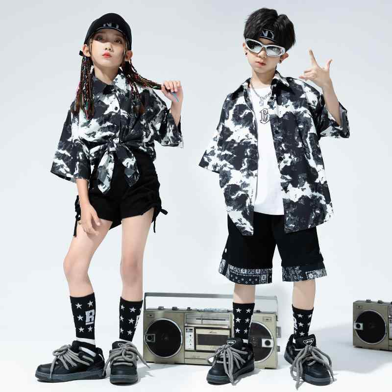 子供服 女の子 男の子 シャツ Tシャツ ショートパンツ 夏 コスチューム バンド ダンス ヒップホップ ストリート系 パフォーマンス 衣装 クール かっこいい キッズ
