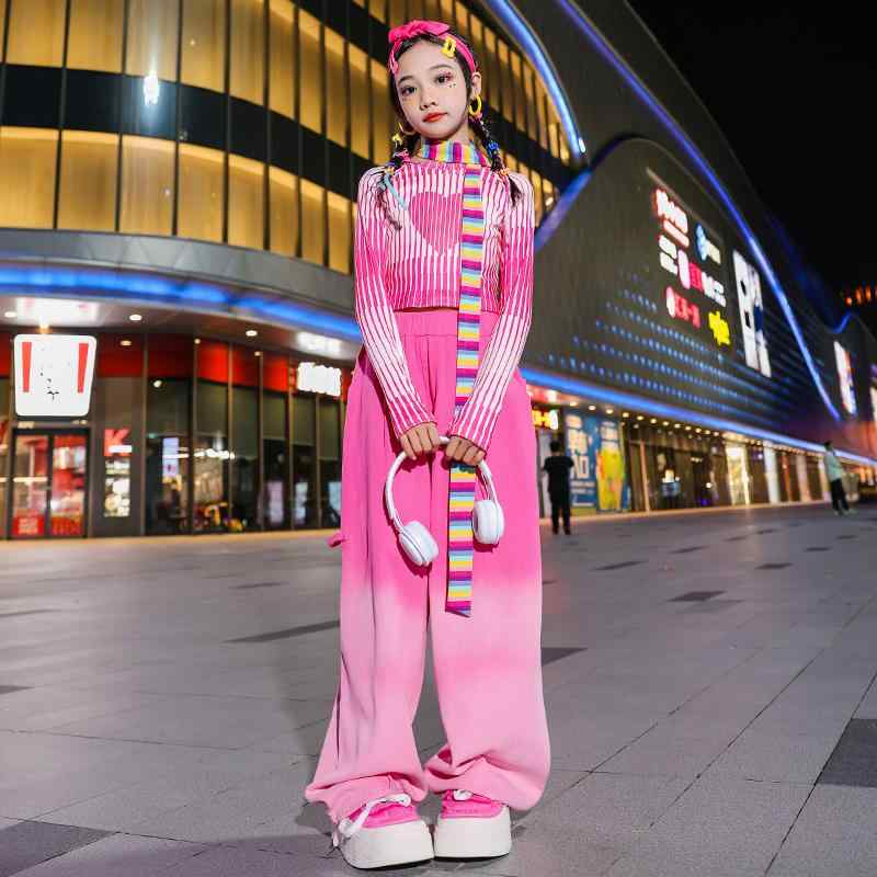 子供服 女の子 Tシャツ へそ出し パンツ コスチューム バンド ダンス ヒップホップ ストリート系 パフォーマンス 衣装 クール かっこいい キッズ