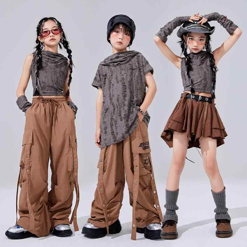 子供服 女の子 男の子 Tシャツ タンクトップ へそ出し パンツ ミニスカート コスチューム バンド ダンス ヒップホップ ストリート系 パフォーマンス 衣装 クール かっこいい キッズ