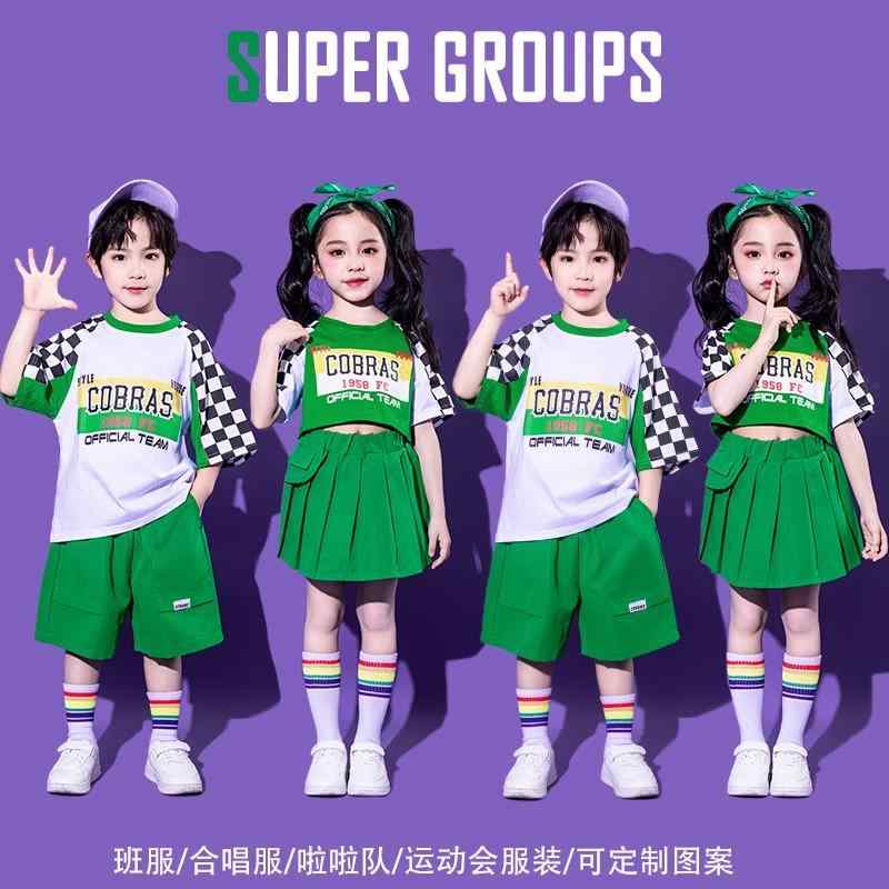 子供服 女の子 男の子 Tシャツ へそ出し ショートパンツ ミニスカート 夏 チアリーディング コスチューム バンド ダンス ヒップホップ ストリート系 パフォーマンス 衣装 クール かっこいい キッズ