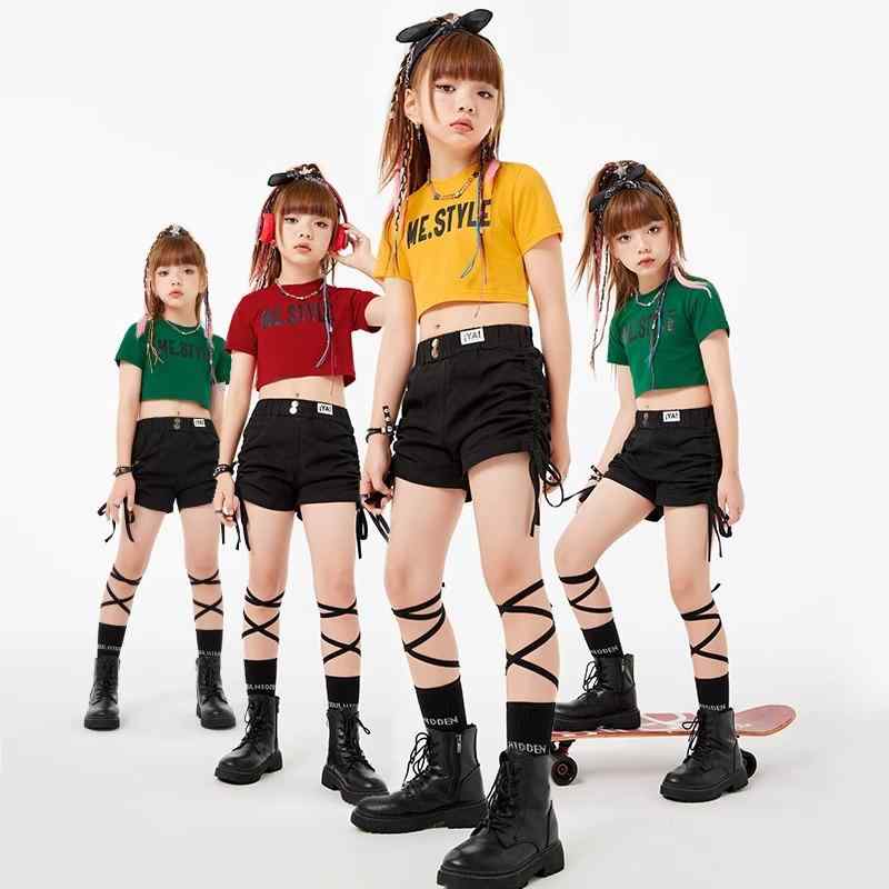 子供服 女の子 Tシャツ へそ出し ショートパンツ 夏 コスチューム バンド ダンス ヒップホップ ストリート系 パフォーマンス 衣装 クール かっこいい キッズ