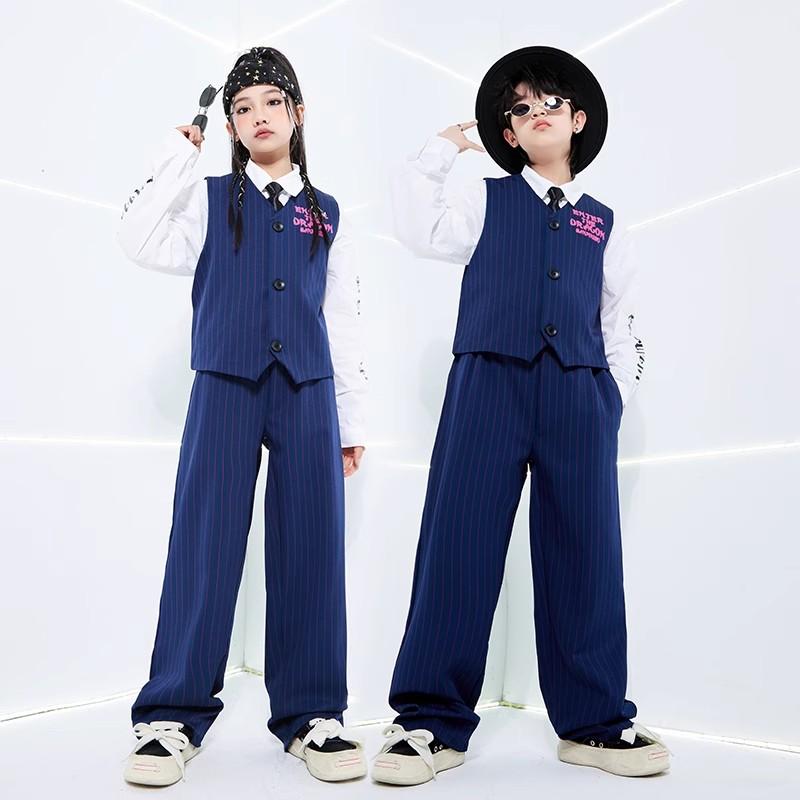 子供服 女の子 男の子 スーツ Yシャツ ベスト パンツ コスチューム バンド ダンス ヒップホップ ストリート系 パフォーマンス 衣装 クール かっこいい キッズ