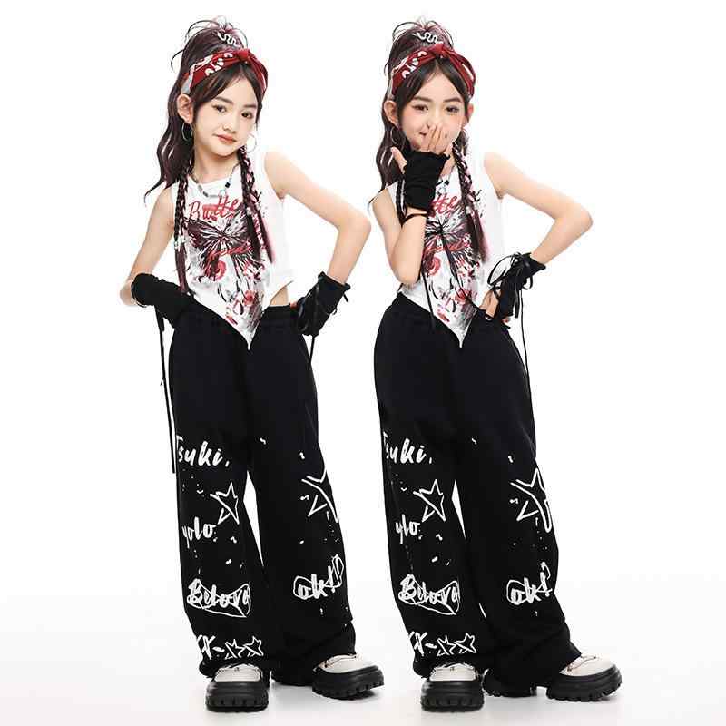 子供服 女の子 Tシャツ タンクトップ へそ出し パンツ 夏 コスチューム バンド ダンス ヒップホップ ストリート系 パフォーマンス 衣装 クール かっこいい キッズ