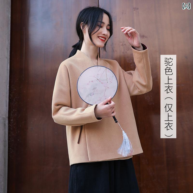 レディース チャイナ風 婦人服 秋冬 唐 豪華感 茶芸服 レディース 仏教 瞑想服 キャメル 仏系瞑想|セキュアデポ