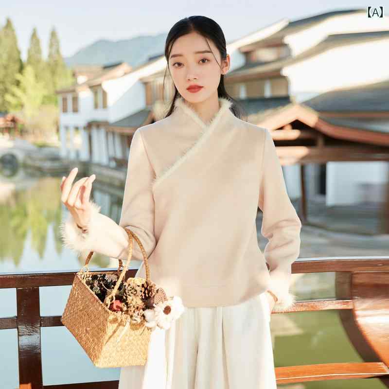 レディース アウター チャイナ風 レディース 茶師服 秋冬 豪華感 茶芸師服 漢服 仏教 瞑想服 厚手 トップス ファー