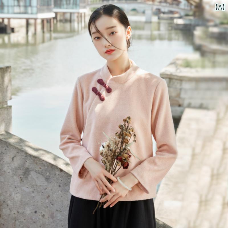 レディース 茶師服 秋冬 唐 スーツ チャイナ風 仏教 瞑想服 ジャケット ボタン トップス ティー服|セキュアデポ