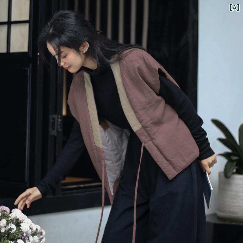 レディース 韓服 冬 綿 より良い 唐装 思いいれる服 中国 無償性大きさ 赤銅色 ベスト 羽織り 綿織物お召しもの