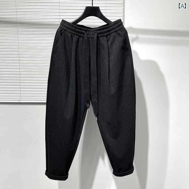メンズ 紳士服 パンツ ボトムス ダーク シンプル ユニーク レトロ モード フリーサイズ ブラック 冬 厚手