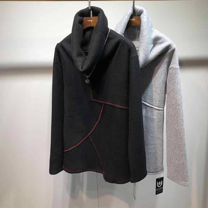 メンズ ファッション 秋冬 無地 非対称 裾 タートルネック スウェットシャツ 韓国 厚手 レイヤリング シャツ