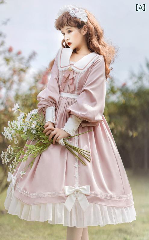 ロリータ ファッション レディース 甘ロリ ガーリー エレガント プリンセス 子供 ロング 秋冬 ピンク ドレス ワンピース かわいい